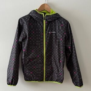 Columbia Kids' Black Rain Jacket with Pink and Green girls Large